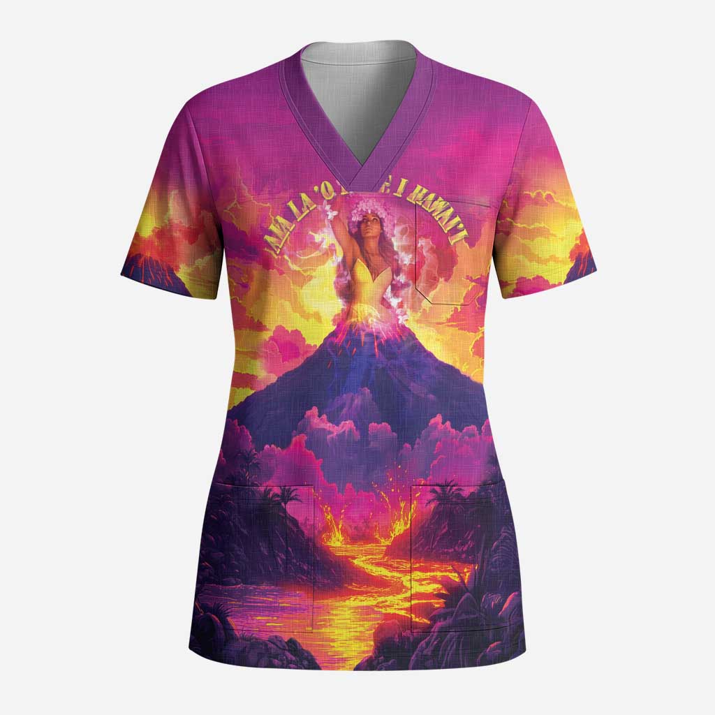 Hawaii Kilauea Volcano Scrub Top There Is Pele Goddess Of The Volcano LT05 Adult Purple - Polynesian Pride