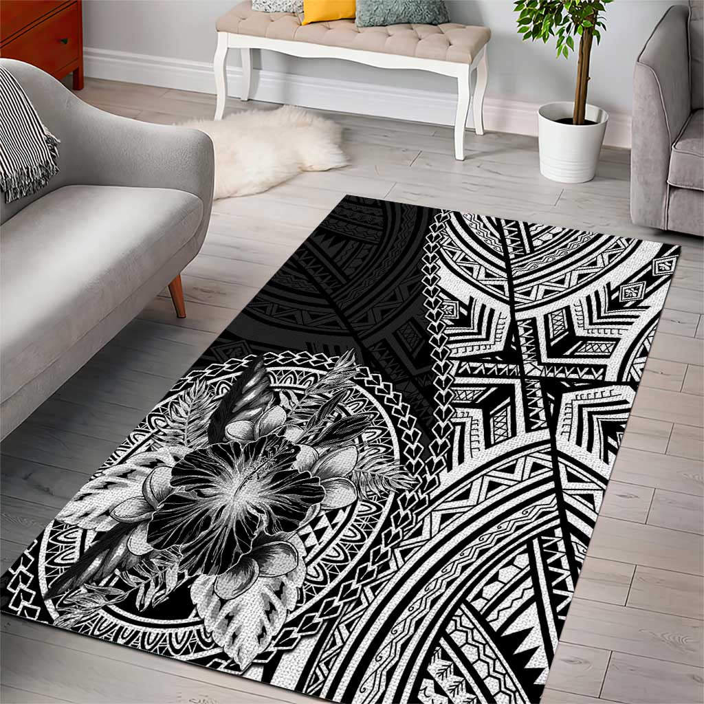 Hibiscus With Black Austronesian Tattoo Pattern Area Rug LT05 - Polynesian Pride