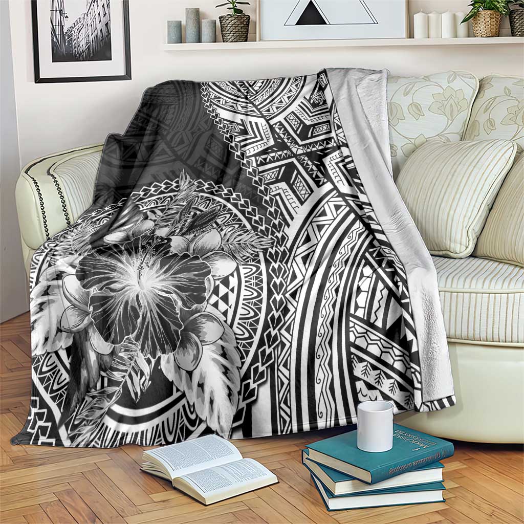 Hibiscus With Black Austronesian Tattoo Pattern Blanket LT05 Black - Polynesian Pride