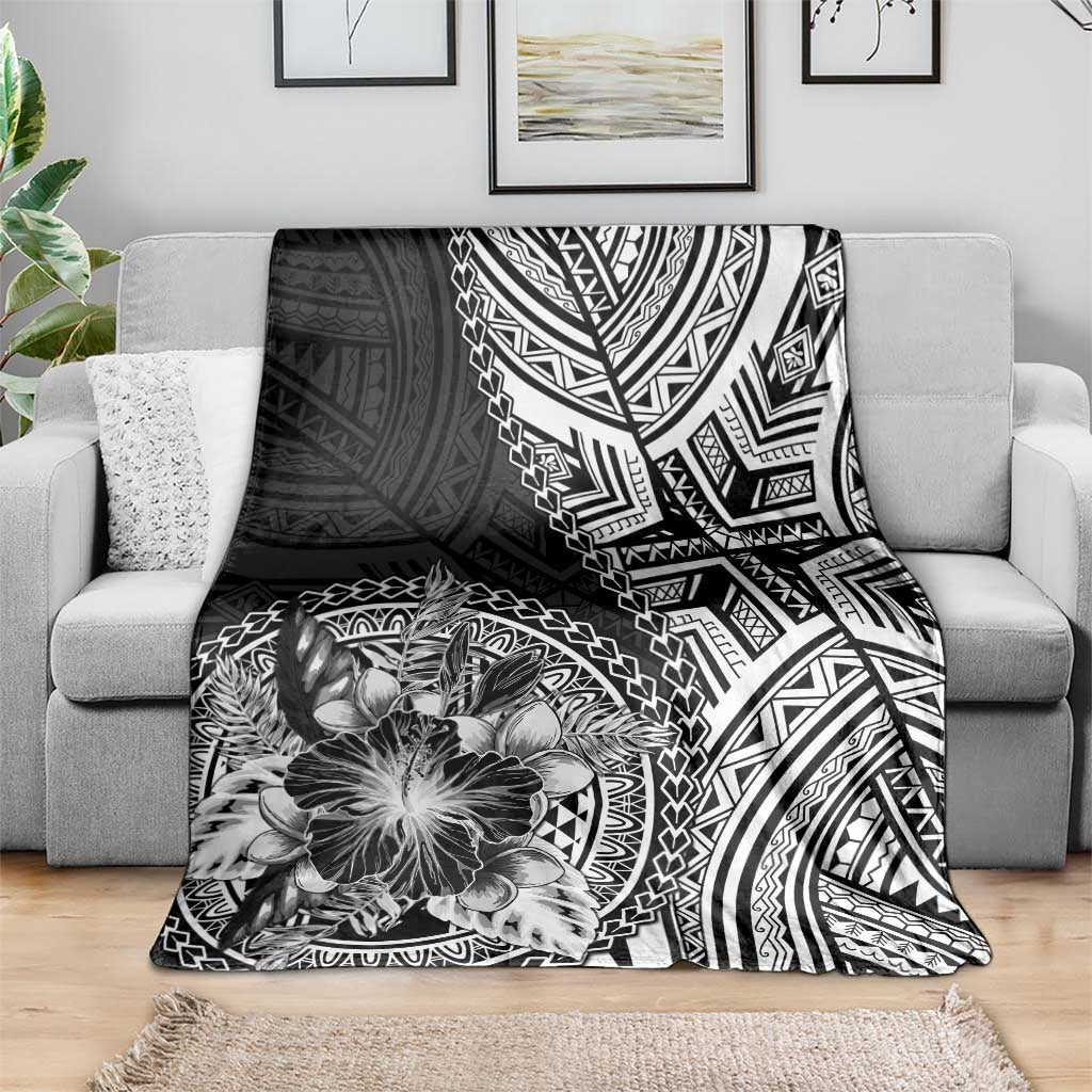 Hibiscus With Black Austronesian Tattoo Pattern Blanket LT05 - Polynesian Pride