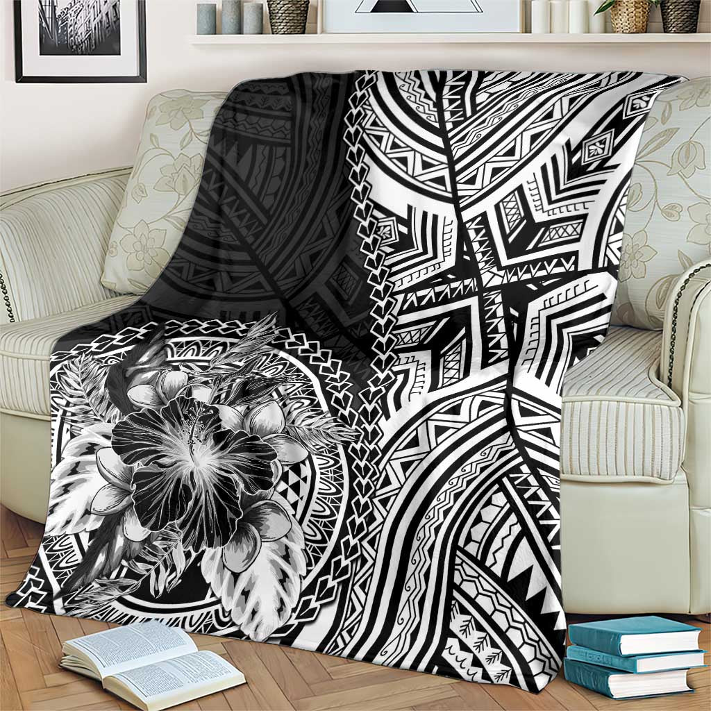 Hibiscus With Black Austronesian Tattoo Pattern Blanket LT05 - Polynesian Pride