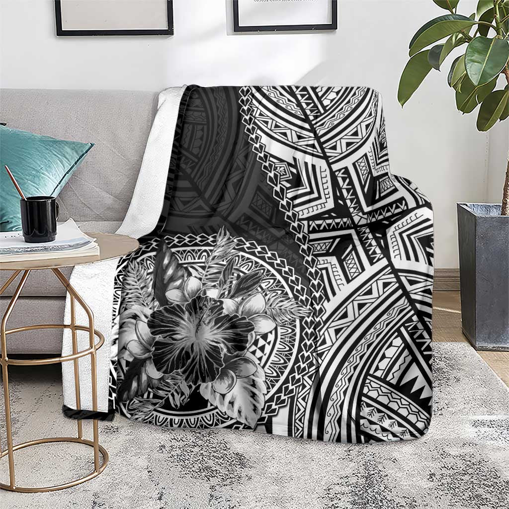 Hibiscus With Black Austronesian Tattoo Pattern Blanket LT05 - Polynesian Pride