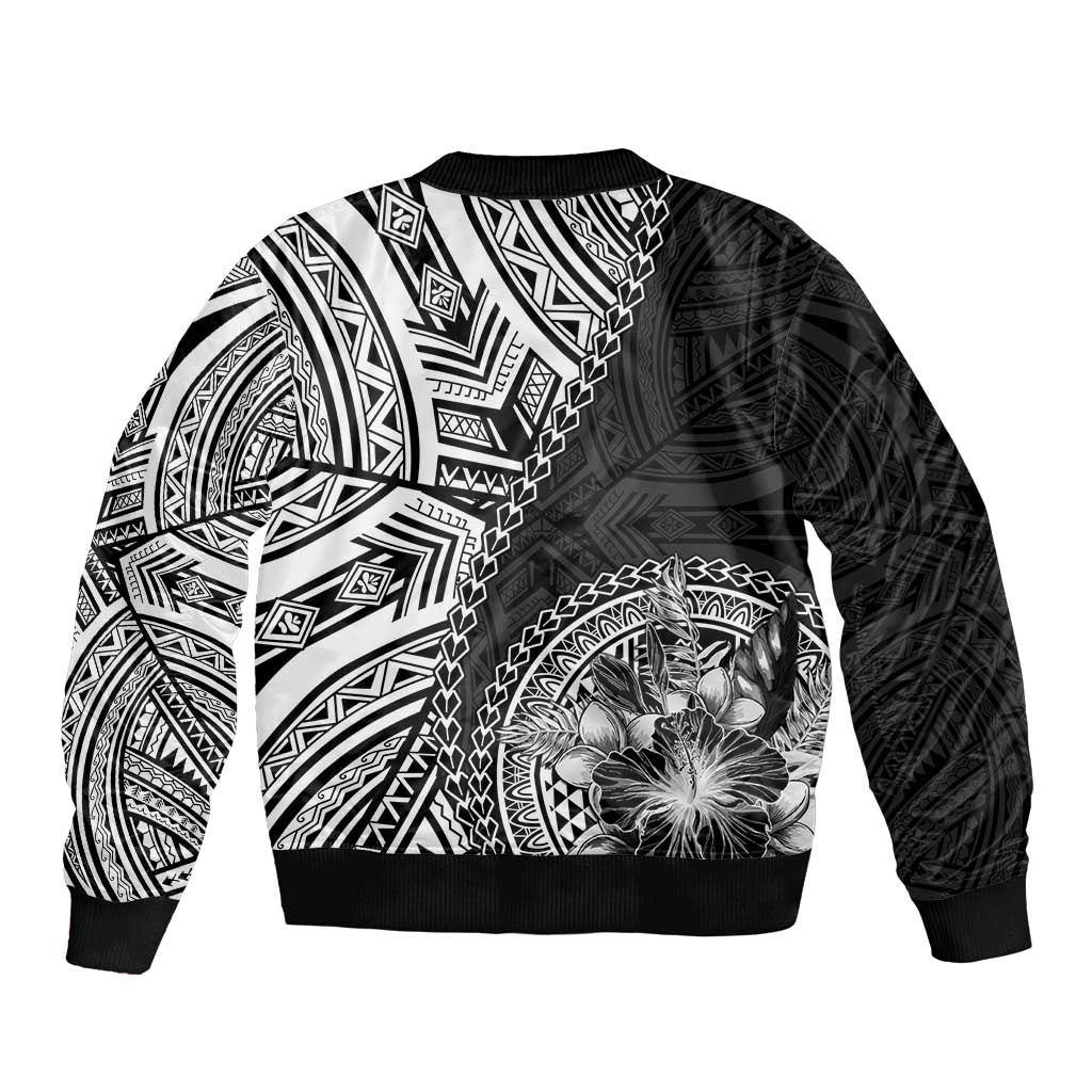 Hibiscus With Black Austronesian Tattoo Pattern Bomber Jacket LT05 - Polynesian Pride