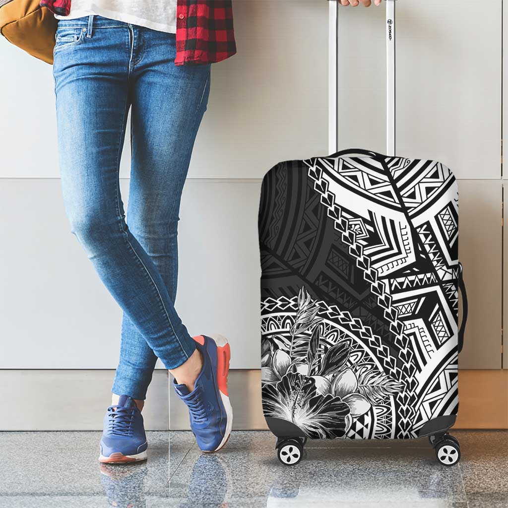 Hibiscus With Black Austronesian Tattoo Pattern Luggage Cover LT05 - Polynesian Pride