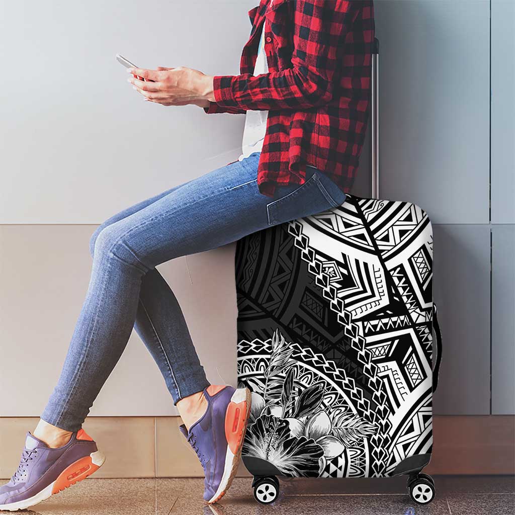 Hibiscus With Black Austronesian Tattoo Pattern Luggage Cover LT05 - Polynesian Pride