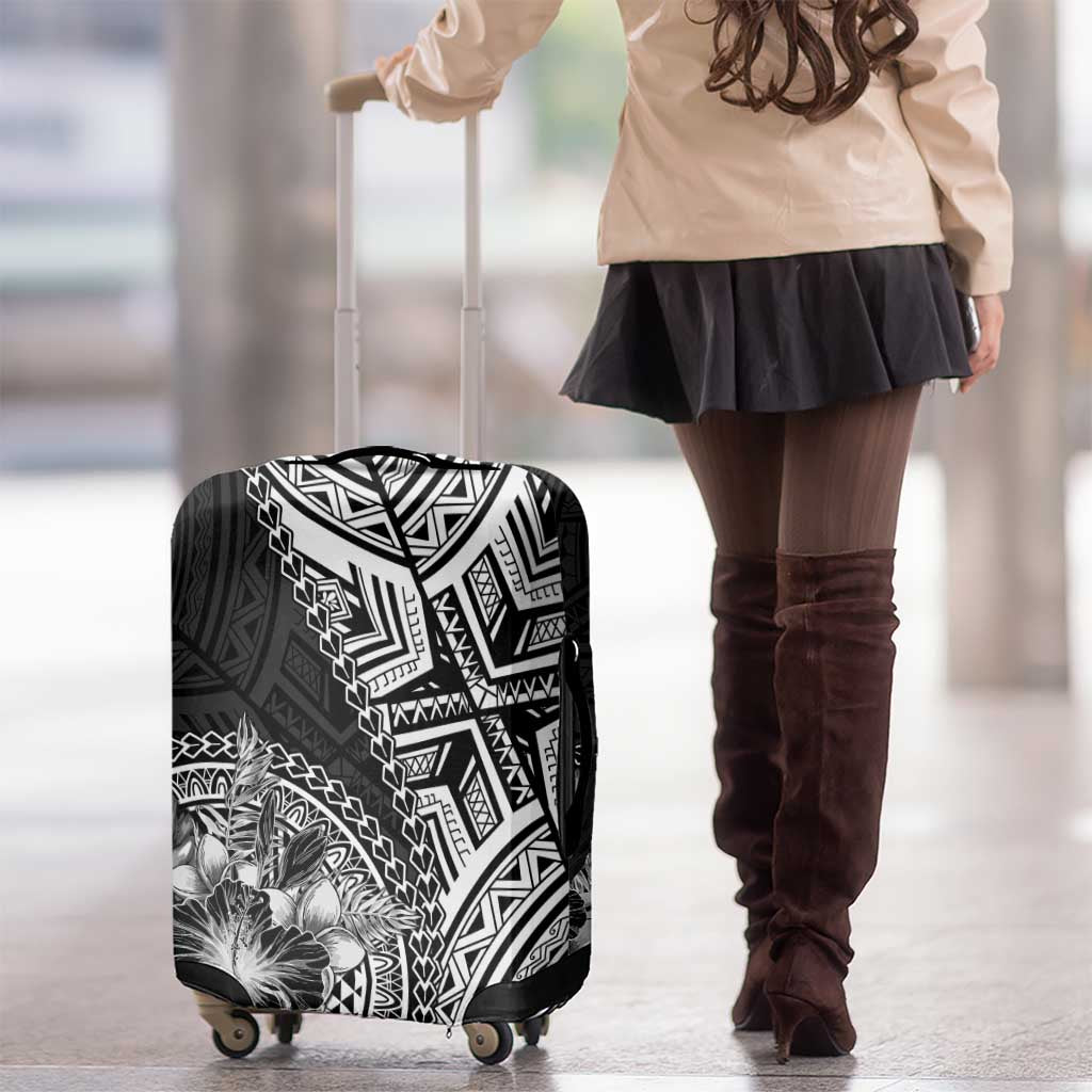 Hibiscus With Black Austronesian Tattoo Pattern Luggage Cover LT05 - Polynesian Pride