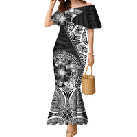 Hibiscus With Black Austronesian Tattoo Pattern Mermaid Dress LT05 Women Black - Polynesian Pride