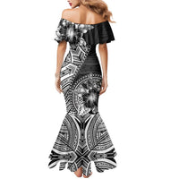 Hibiscus With Black Austronesian Tattoo Pattern Mermaid Dress LT05 - Polynesian Pride
