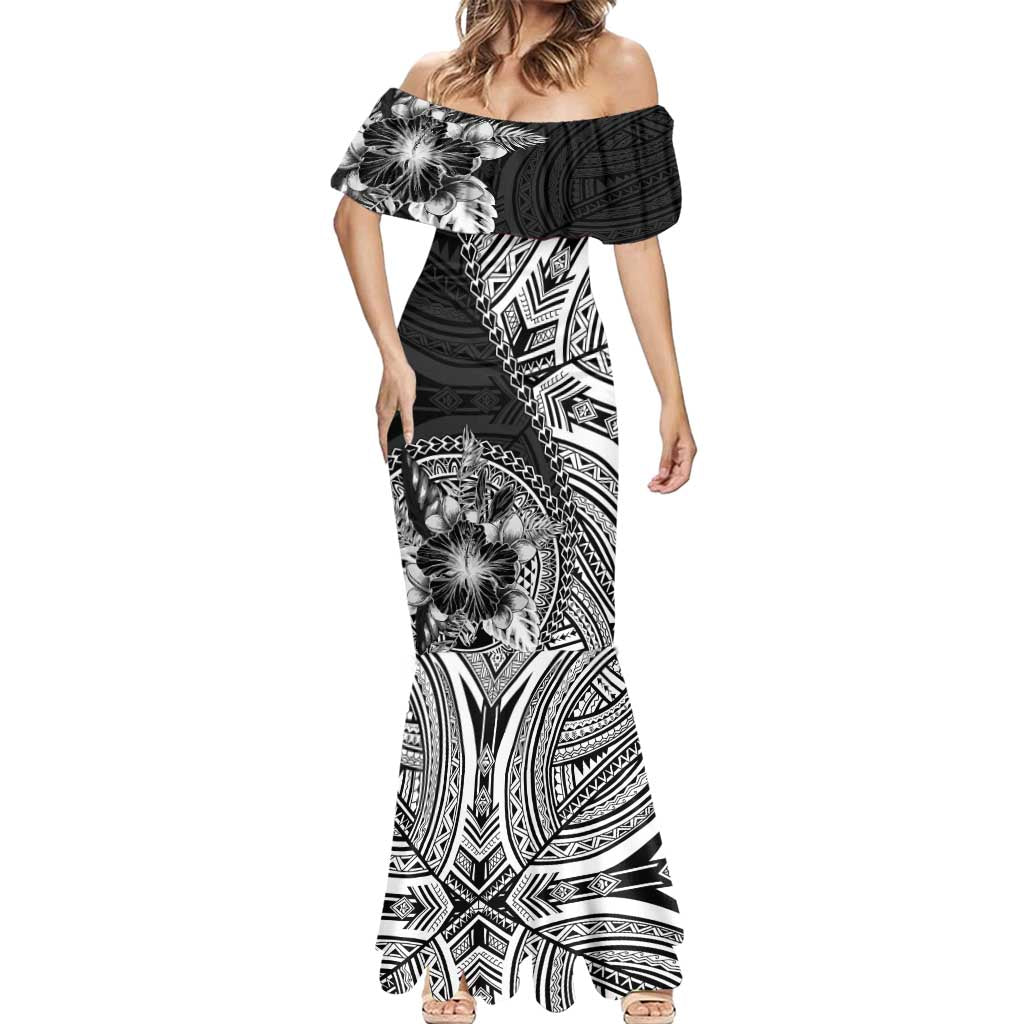 Hibiscus With Black Austronesian Tattoo Pattern Mermaid Dress LT05 - Polynesian Pride
