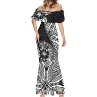 Hibiscus With Black Austronesian Tattoo Pattern Mermaid Dress LT05 - Polynesian Pride