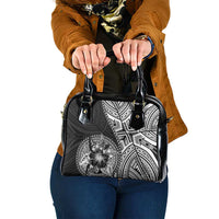 Hibiscus With Black Austronesian Tattoo Pattern Shoulder Handbag LT05 One Size Black - Polynesian Pride
