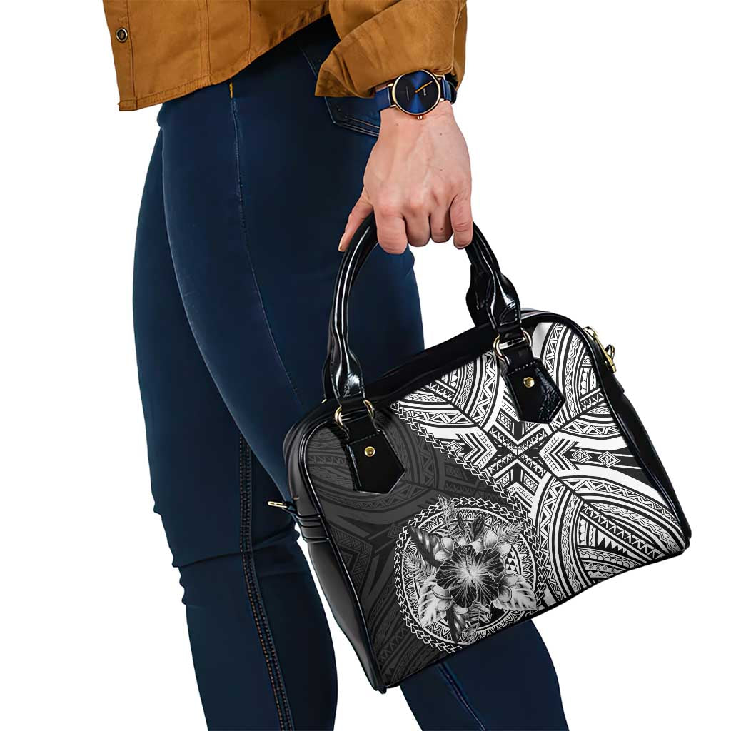 Hibiscus With Black Austronesian Tattoo Pattern Shoulder Handbag LT05 - Polynesian Pride