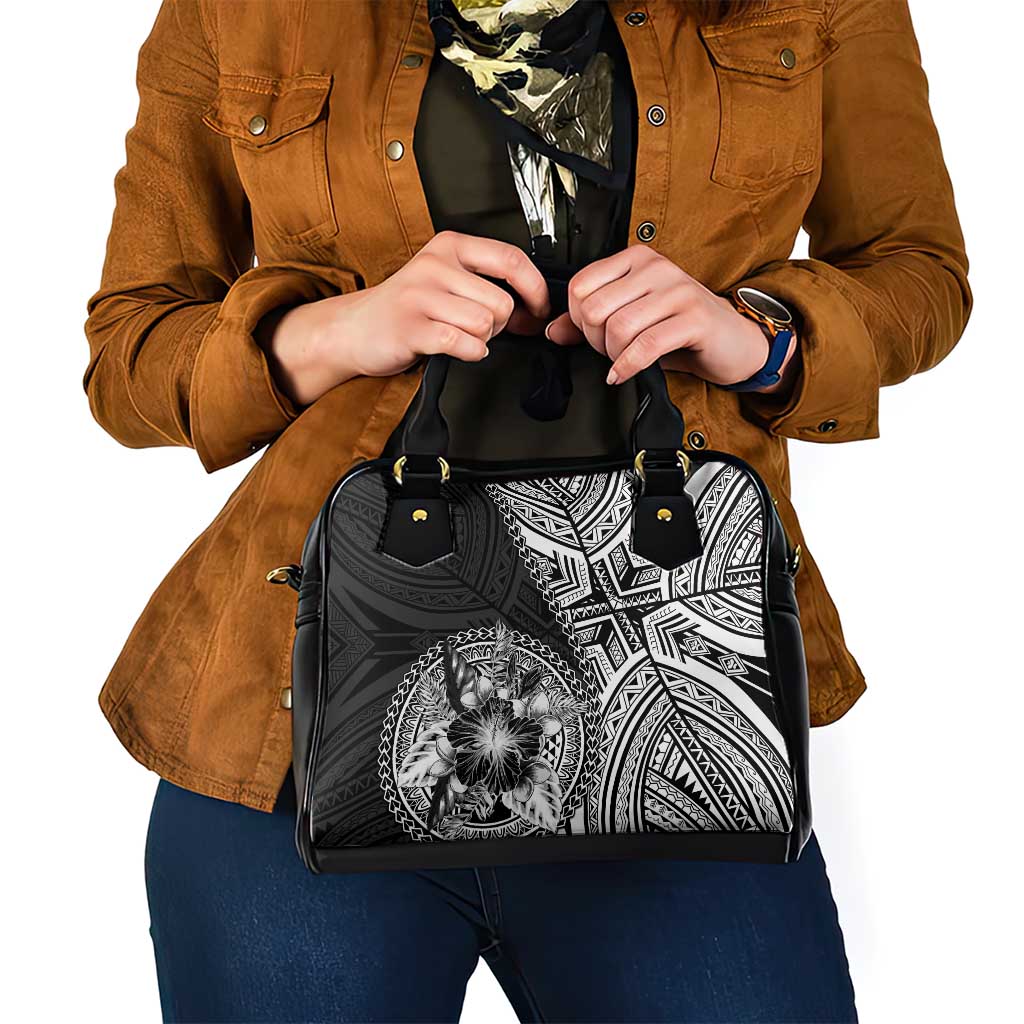 Hibiscus With Black Austronesian Tattoo Pattern Shoulder Handbag LT05 - Polynesian Pride