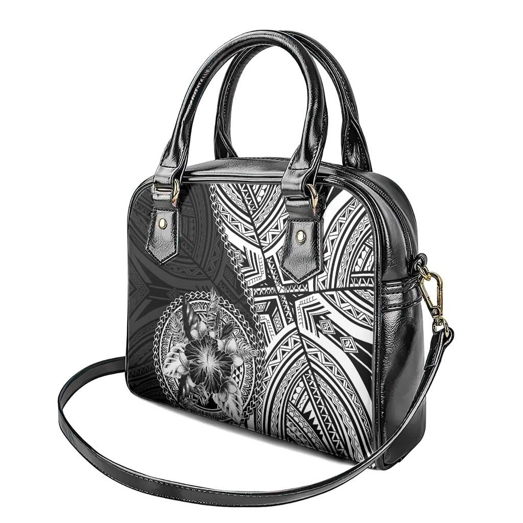 Hibiscus With Black Austronesian Tattoo Pattern Shoulder Handbag LT05 - Polynesian Pride