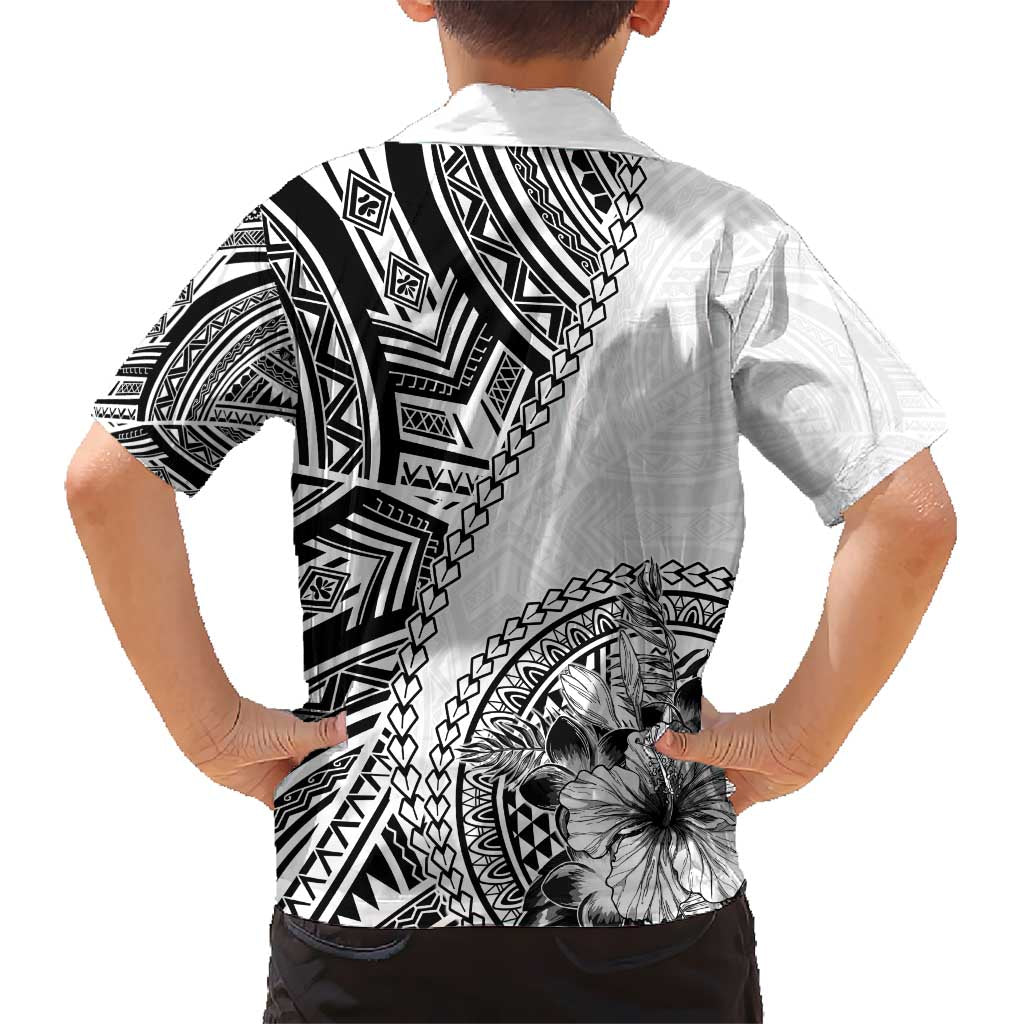 Hibiscus With White Austronesian Tattoo Pattern Kid Hawaiian Shirt LT05 - Polynesian Pride