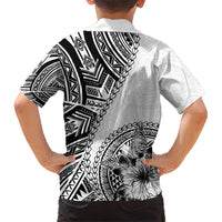 Hibiscus With White Austronesian Tattoo Pattern Kid Hawaiian Shirt LT05 - Polynesian Pride