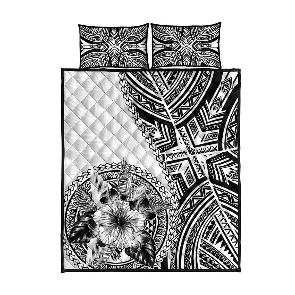 Hibiscus With White Austronesian Tattoo Pattern Quilt Bed Set LT05 - Polynesian Pride