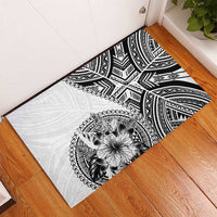 Hibiscus With White Austronesian Tattoo Pattern Rubber Doormat LT05 - Polynesian Pride