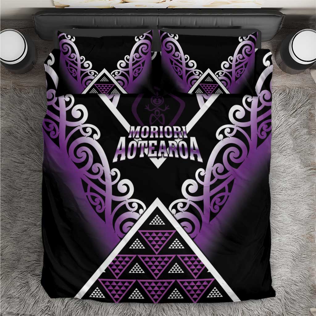 Aotearoa Moriori Bedding Set Maori Pattern New Zealand LT05 Purple - Polynesian Pride
