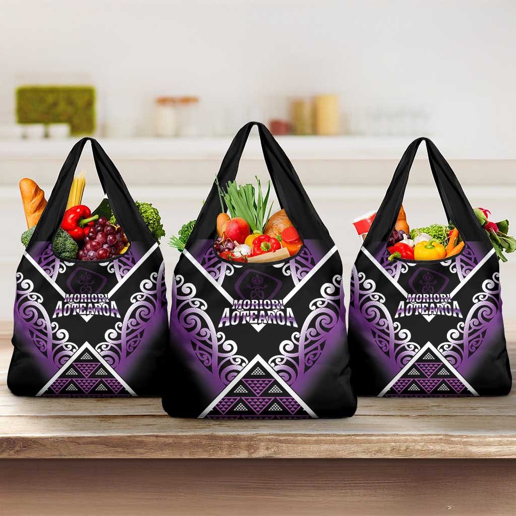 Aotearoa Moriori Grocery Bag Maori Pattern New Zealand LT05 3-pack One Size Purple - Polynesian Pride