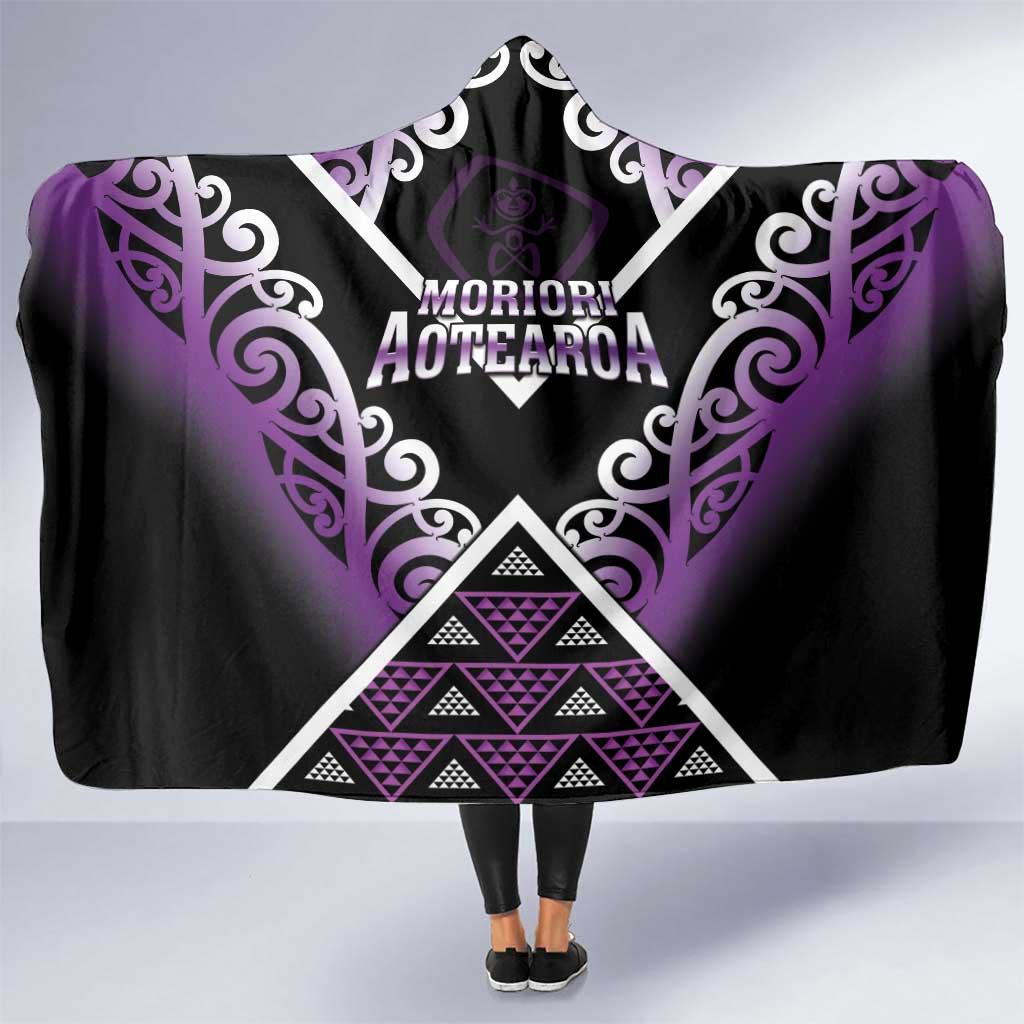 Aotearoa Moriori Hooded Blanket Maori Pattern New Zealand LT05 One Size Purple - Polynesian Pride