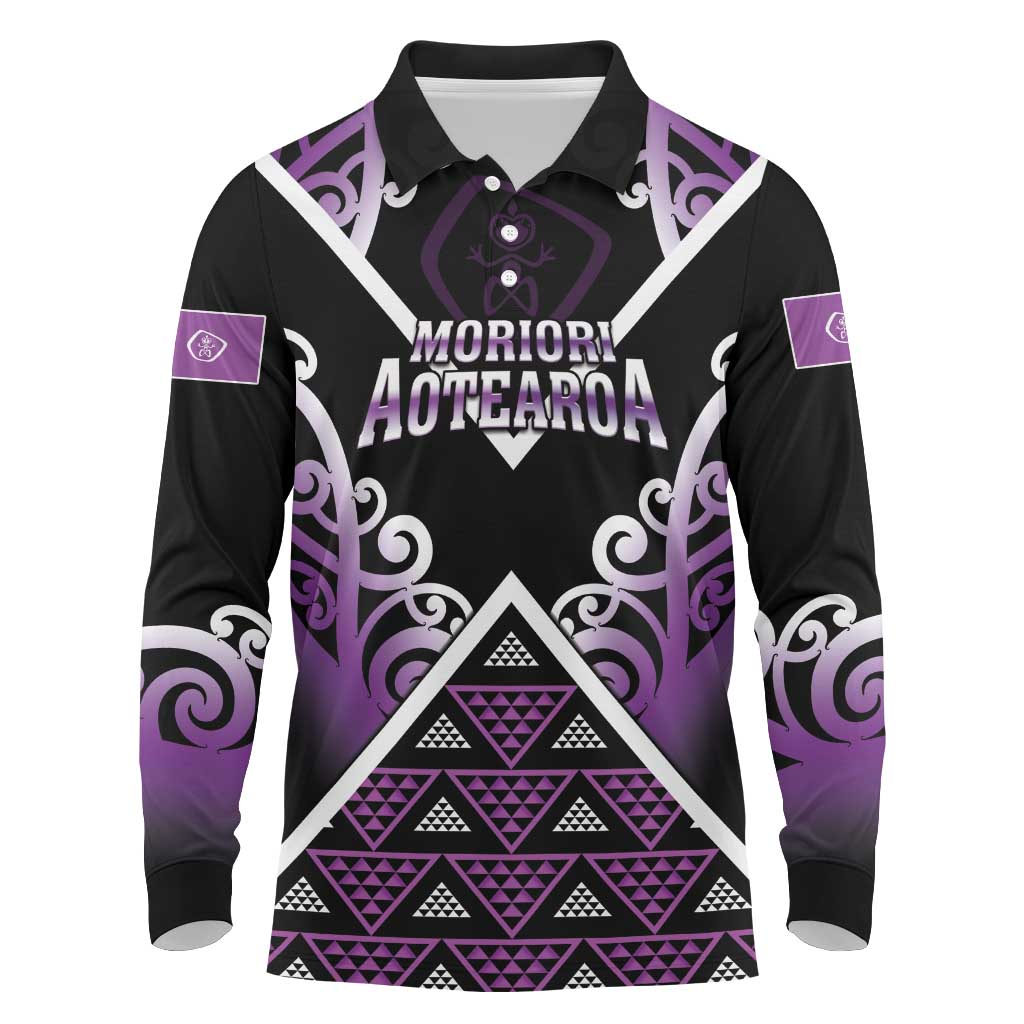 Personalised Aotearoa Moriori Long Sleeve Polo Shirt Maori Pattern New Zealand LT05 Purple - Polynesian Pride
