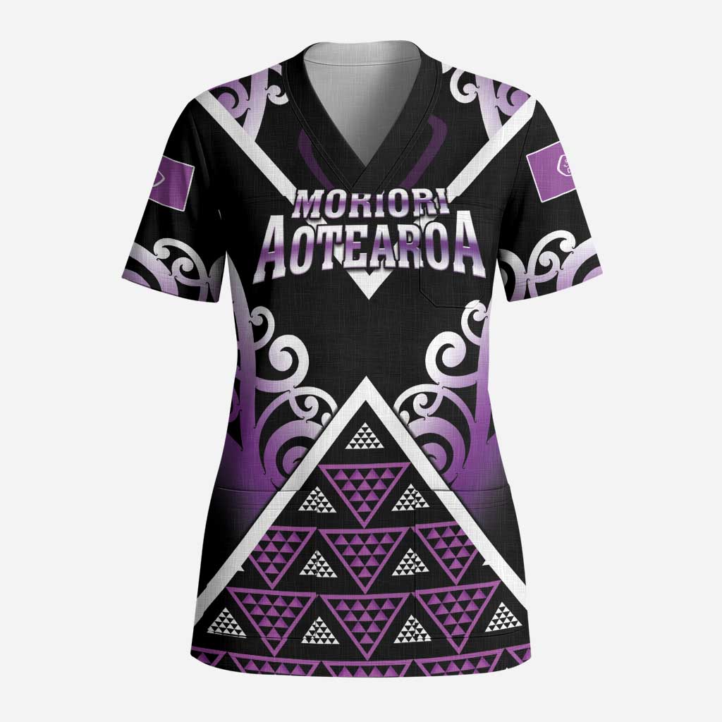 Personalised Aotearoa Moriori Scrub Top Maori Pattern New Zealand LT05 Adult Purple - Polynesian Pride