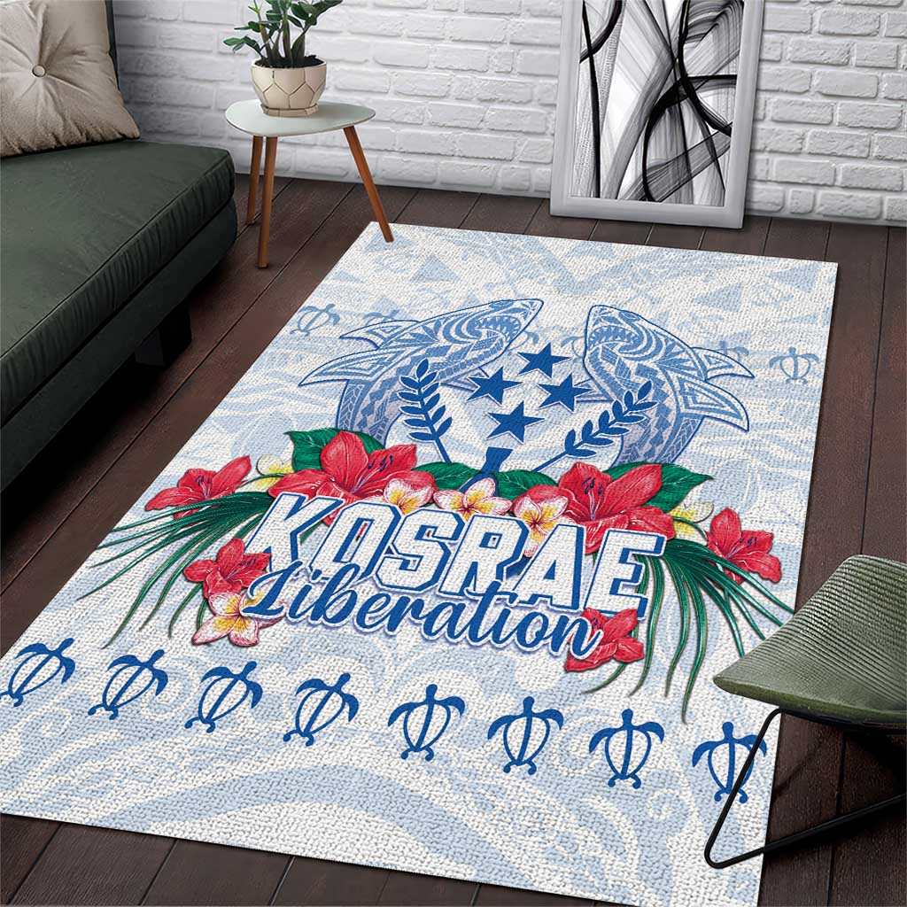 Happy Kosrae Liberation Day Area Rug Polynesian Shark Turtle Motif LT05 White - Polynesian Pride
