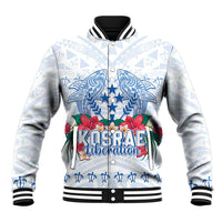 Happy Kosrae Liberation Day Baseball Jacket Polynesian Shark Turtle Motif LT05 Unisex White - Polynesian Pride