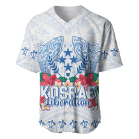Happy Kosrae Liberation Day Baseball Jersey Polynesian Shark Turtle Motif LT05 White - Polynesian Pride