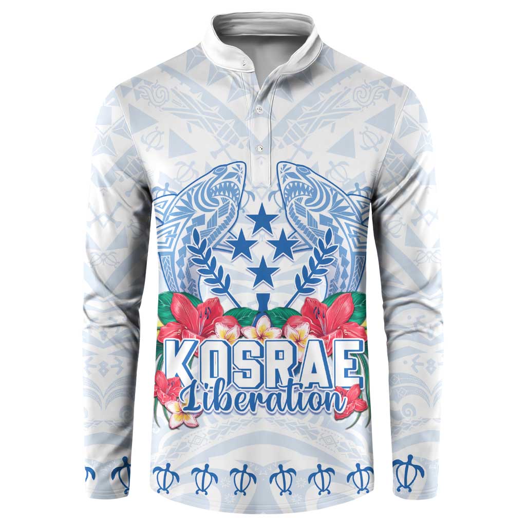 Happy Kosrae Liberation Day Button Sweatshirt Polynesian Shark Turtle Motif