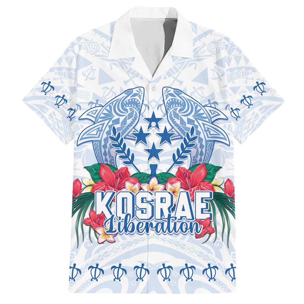 Happy Kosrae Liberation Day Hawaiian Shirt Polynesian Shark Turtle Motif LT05 White - Polynesian Pride