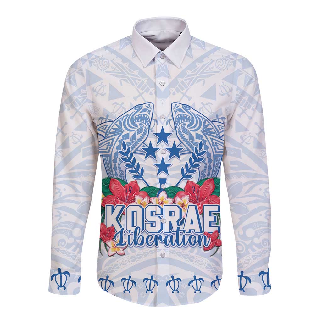 Happy Kosrae Liberation Day Long Sleeve Button Shirt Polynesian Shark Turtle Motif LT05 Unisex White - Polynesian Pride