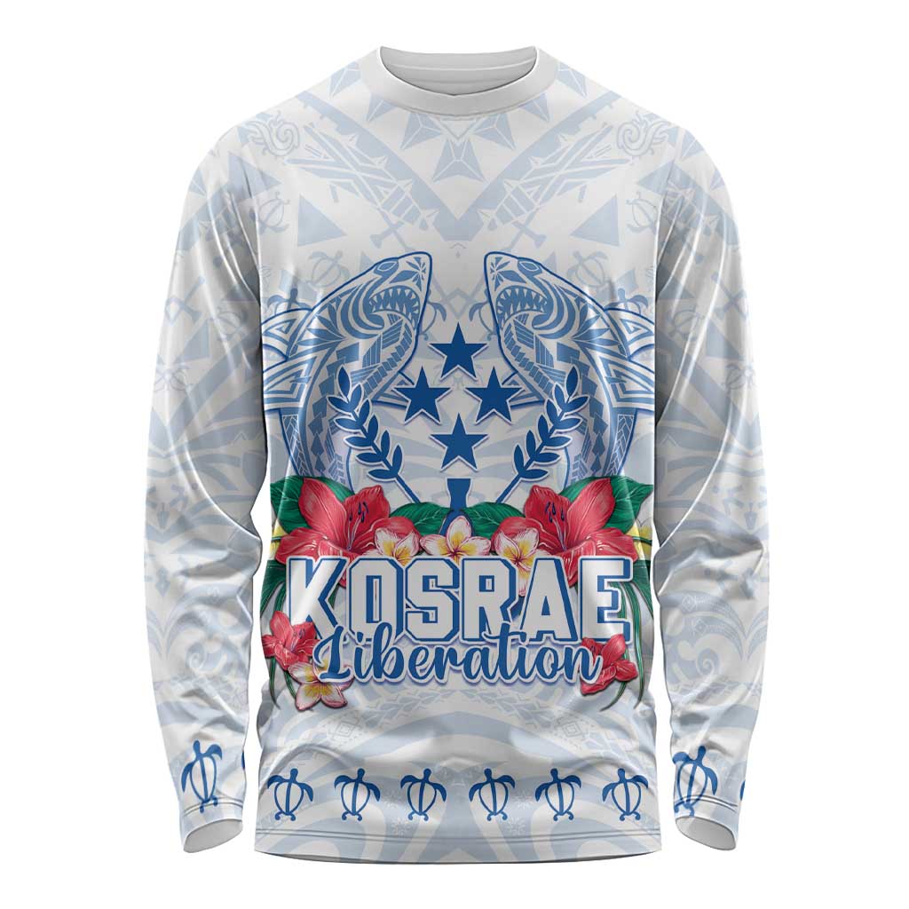 Happy Kosrae Liberation Day Long Sleeve Shirt Polynesian Shark Turtle Motif