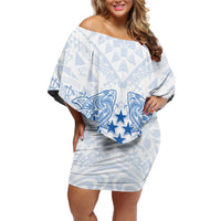 Happy Kosrae Liberation Day Off Shoulder Short Dress Polynesian Shark Turtle Motif LT05 Women White - Polynesian Pride