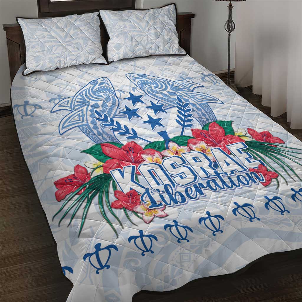 Happy Kosrae Liberation Day Quilt Bed Set Polynesian Shark Turtle Motif