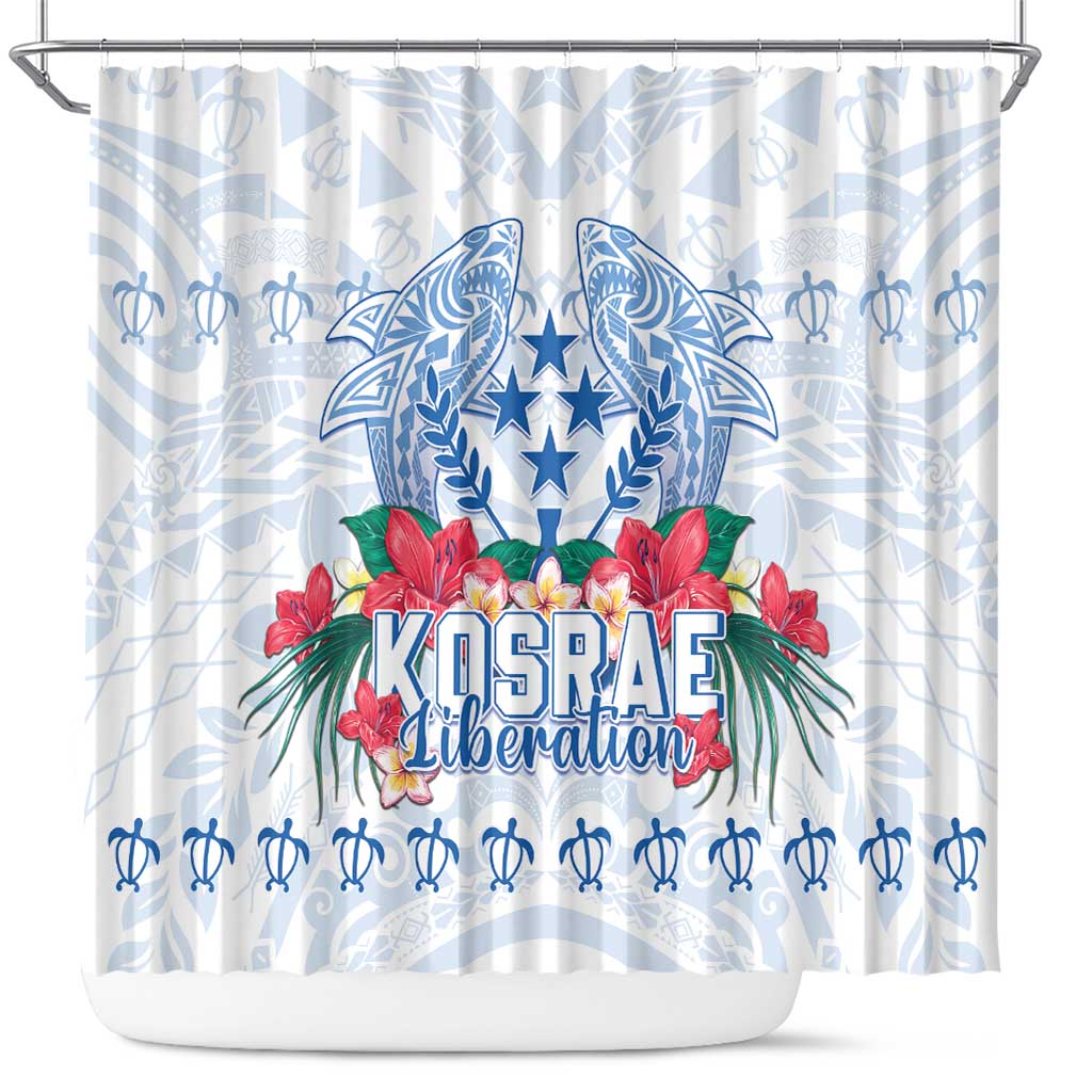 Happy Kosrae Liberation Day Shower Curtain Polynesian Shark Turtle Motif