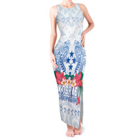 Happy Kosrae Liberation Day Tank Maxi Dress Polynesian Shark Turtle Motif LT05 Women White - Polynesian Pride