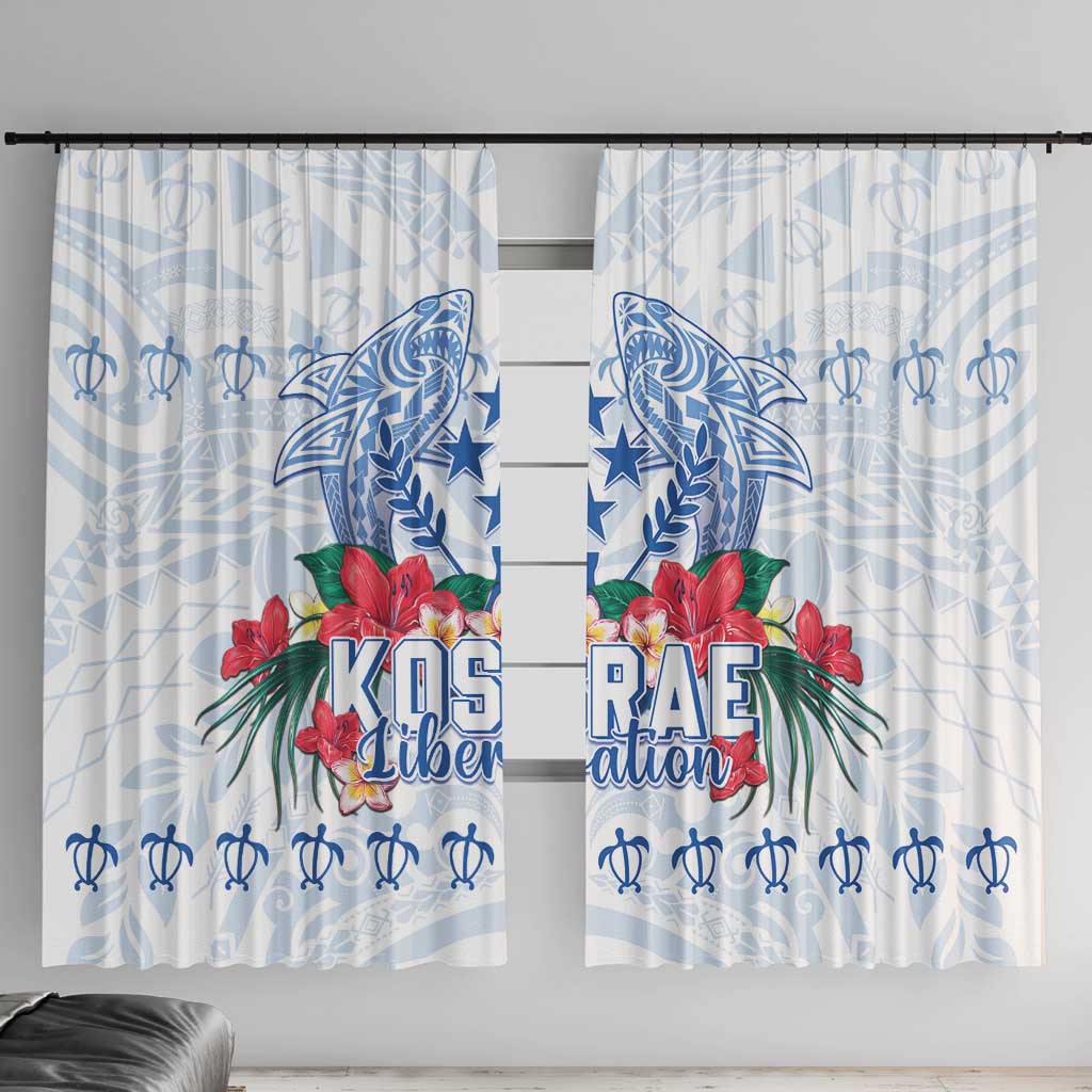 Happy Kosrae Liberation Day Window Curtain Polynesian Shark Turtle Motif LT05 With Hooks White - Polynesian Pride