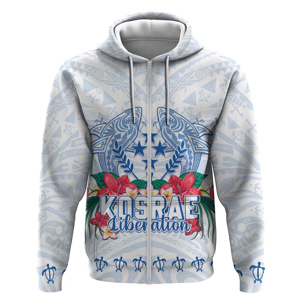 Happy Kosrae Liberation Day Zip Hoodie Polynesian Shark Turtle Motif LT05 Zip Hoodie White - Polynesian Pride