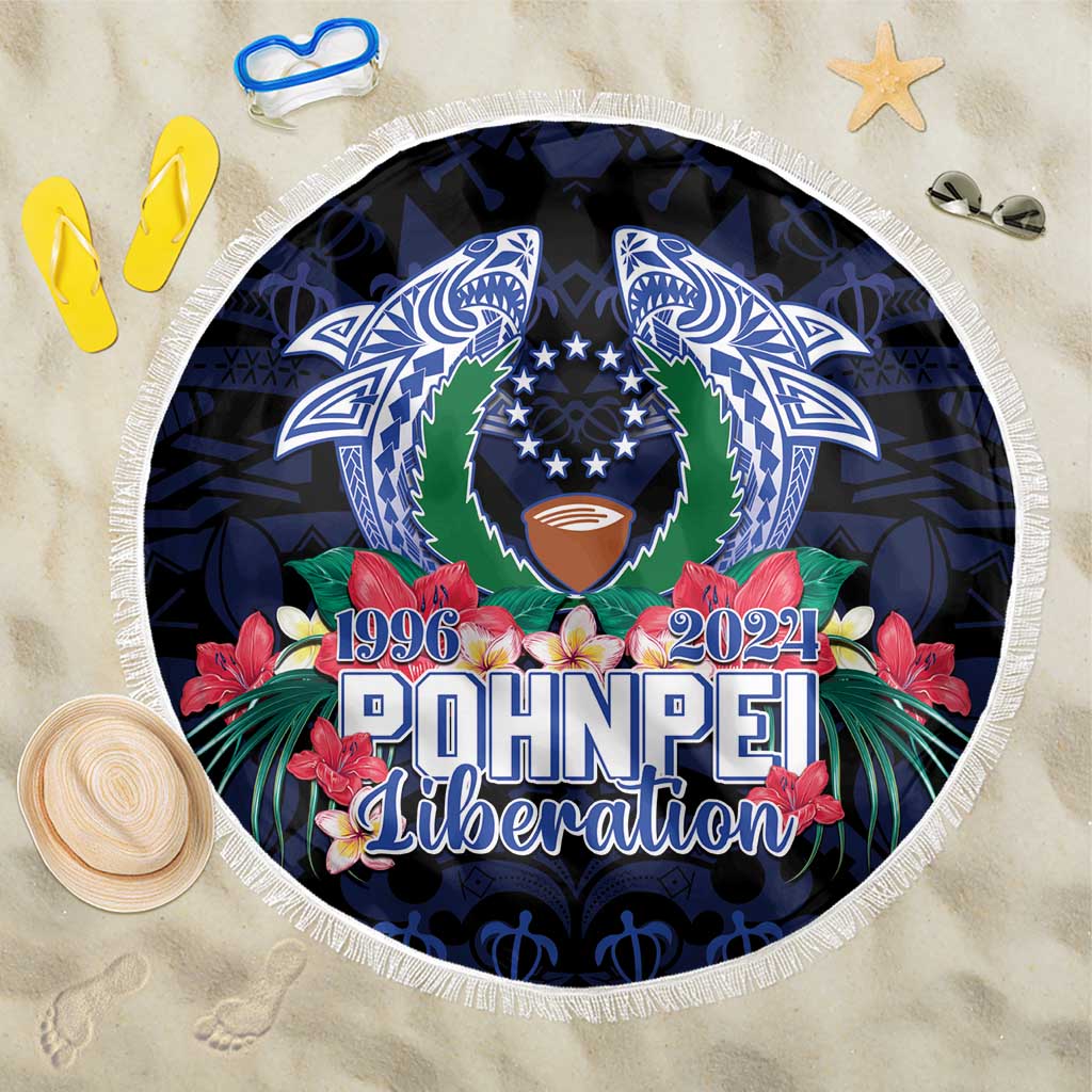 Happy Pohnpei Liberation Day Beach Blanket Polynesian Shark Turtle Motif LT05 One Size 150cm Blue - Polynesian Pride
