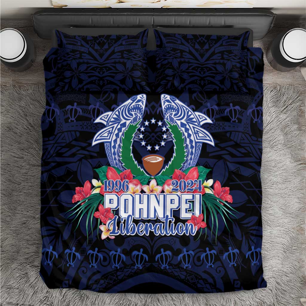 Happy Pohnpei Liberation Day Bedding Set Polynesian Shark Turtle Motif