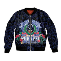 Happy Pohnpei Liberation Day Bomber Jacket Polynesian Shark Turtle Motif LT05 Unisex Blue - Polynesian Pride