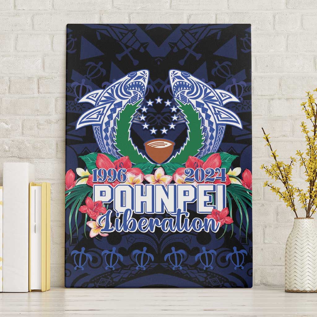 Happy Pohnpei Liberation Day Canvas Wall Art Polynesian Shark Turtle Motif LT05 Without Frame Blue - Polynesian Pride