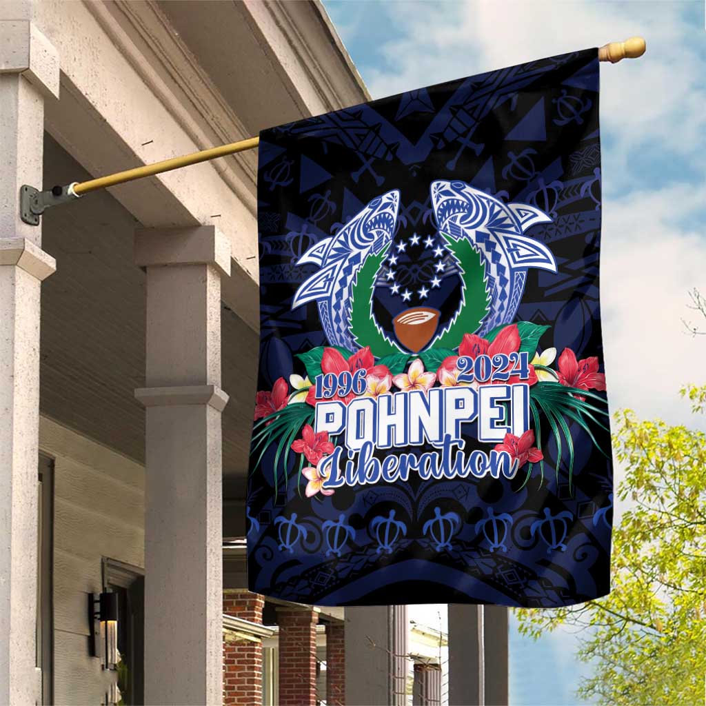 Happy Pohnpei Liberation Day Garden Flag Polynesian Shark Turtle Motif LT05 House Flag Blue - Polynesian Pride