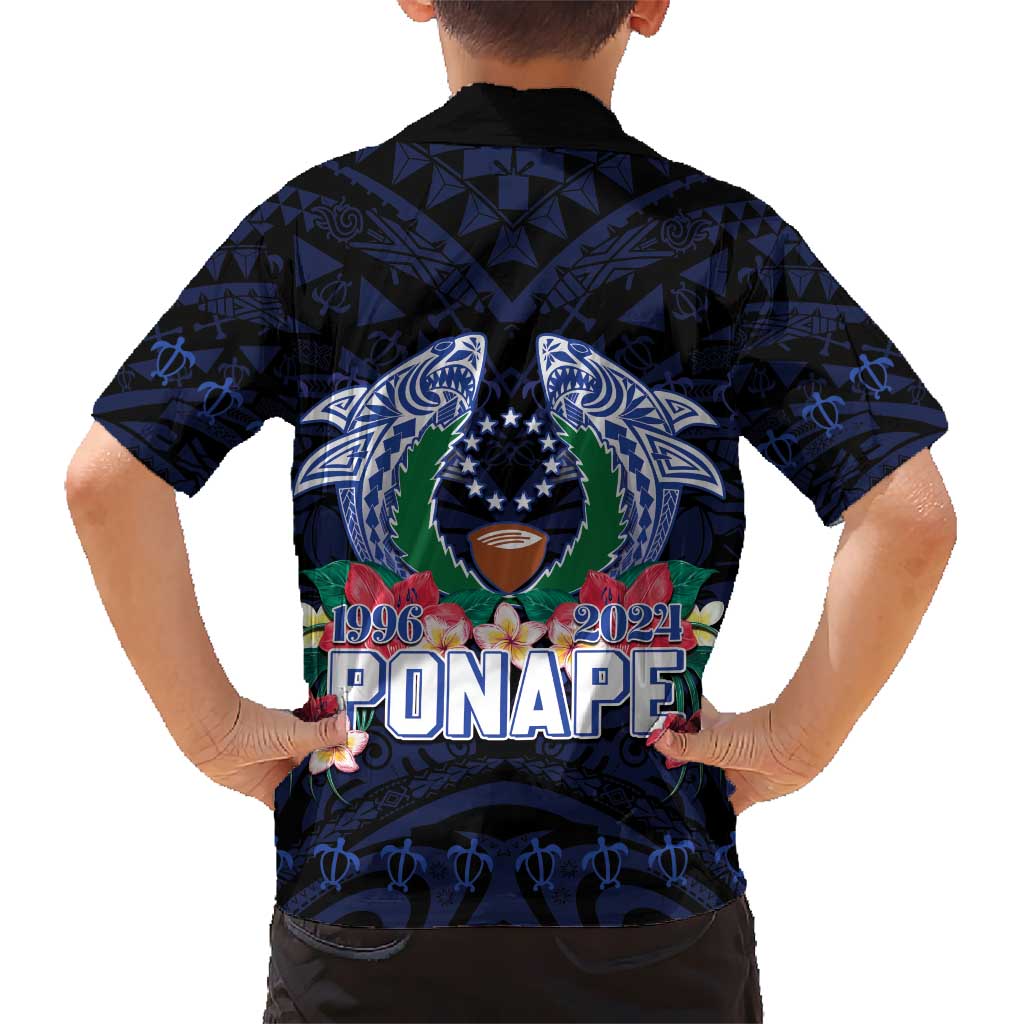 Happy Pohnpei Liberation Day Kid Hawaiian Shirt Polynesian Shark Turtle Motif LT05 - Polynesian Pride