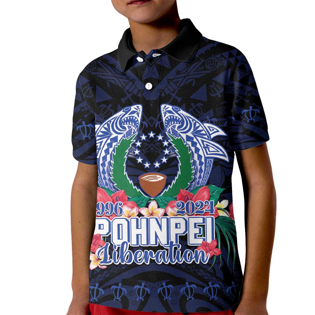 Happy Pohnpei Liberation Day Kid Polo Shirt Polynesian Shark Turtle Motif LT05 Kid Blue - Polynesian Pride