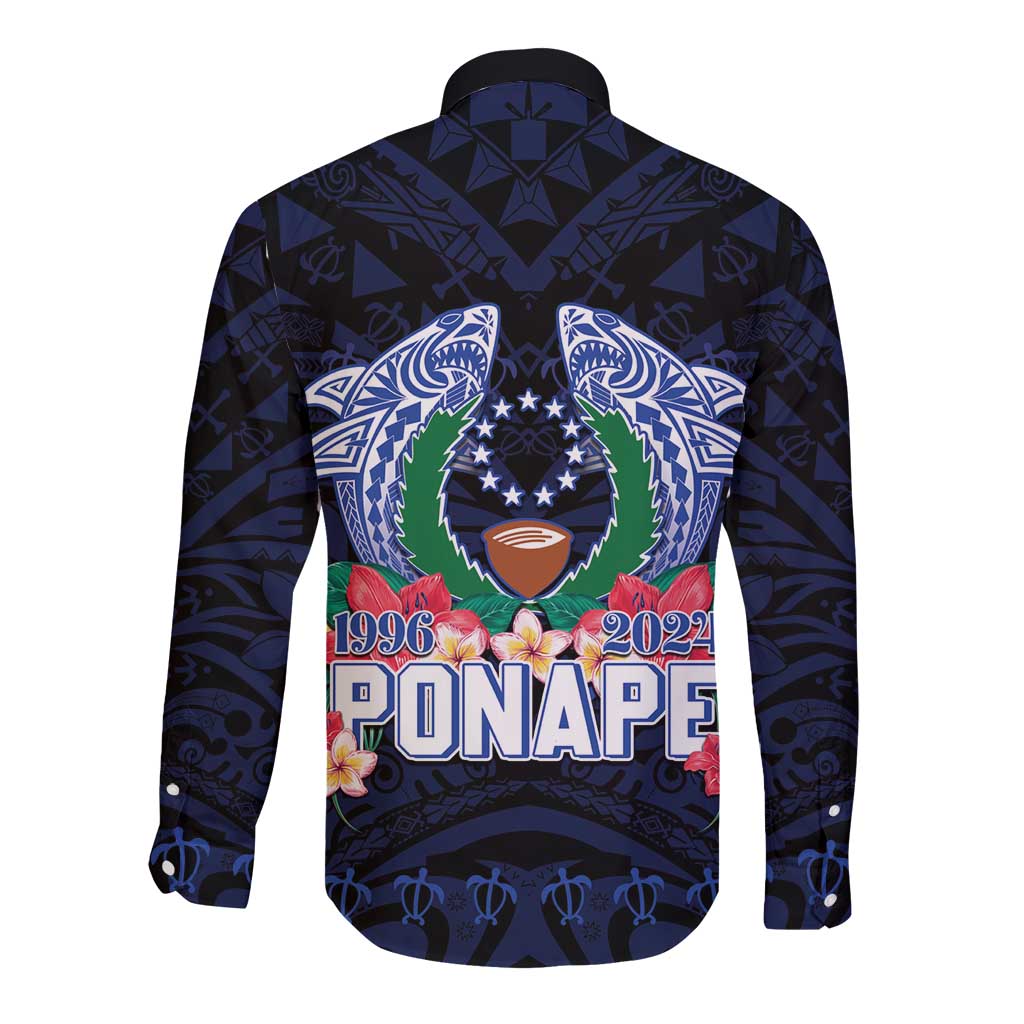 Happy Pohnpei Liberation Day Long Sleeve Button Shirt Polynesian Shark Turtle Motif LT05 - Polynesian Pride