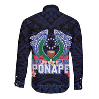 Happy Pohnpei Liberation Day Long Sleeve Button Shirt Polynesian Shark Turtle Motif LT05 - Polynesian Pride