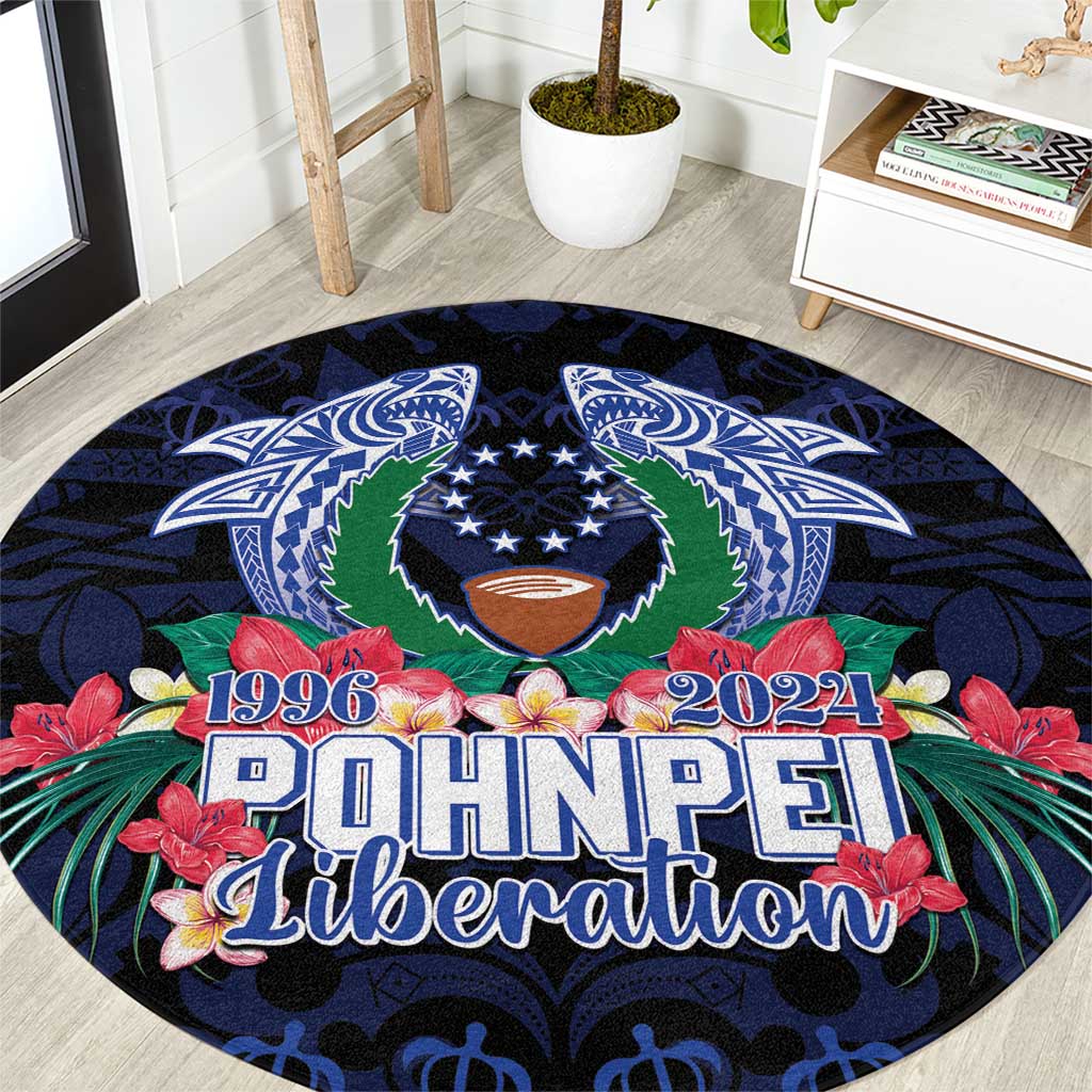 Happy Pohnpei Liberation Day Round Carpet Polynesian Shark Turtle Motif LT05 Blue - Polynesian Pride